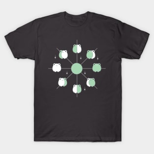 Kawaii Frog Phases of the Moon in Aesthetic Sage Green T-Shirt